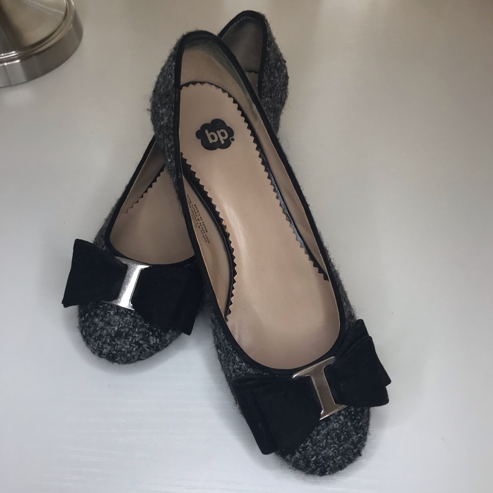 BP Tweed Ballet Flats with Black Bow